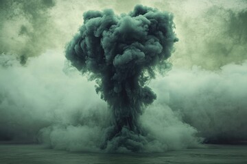 Dramatic cloudscape of dense smoke billowing upward in a surreal atmospheric scene with ominous mood and dark tones and a mysterious background