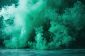 Ethereal emerald smoke cloud swirling in a dark room creating a mysterious atmosphere artistic fog abstract background dramatic scene studio shot