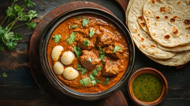 Delicious Beef Curry Served with Assorted Indian Flatbreads