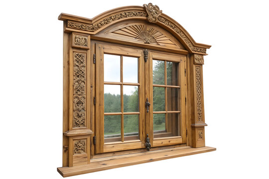 Fototapeta Traditional style window with decorative wood trim.