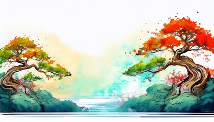 creative abstract beautiful bonsai tree background, serenity and relaxation concept