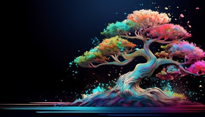 creative abstract beautiful bonsai tree background, serenity and relaxation concept
