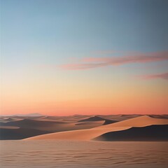 Fototapeta premium Serene desert landscape featuring rolling sand dunes at dusk or dawn ambiance