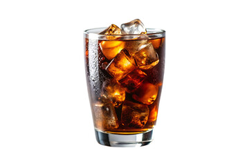 glass of cola with ice isolated on a transparent background