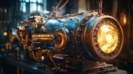 Fototapeta premium A steampunk time-traveling machine, powered by glowing energy.