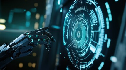 A futuristic AI powered cyber security system, detecting and neutralizing real-time cyber threats with advanced algorithms and encryption, data center setting