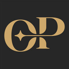 initial O,P serif star monogram logo 