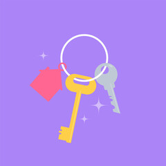 key with house keychain.  Buy or sell building icon or print. Mortgage loan. Housing for rent. Template for sale, rent home. rent house, concept.