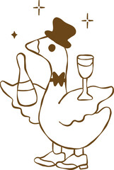 Hand drawn wedding  cute silly goose outline illustration coloring