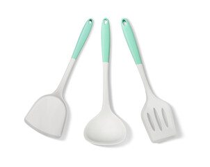 Heat-resistant silicone spatula set, kitchen tools PNG transparent.