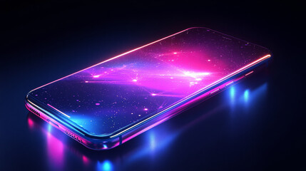 Innovative smartphone design showcasing galaxy effects digital art futuristic style dark background aesthetic viewpoint