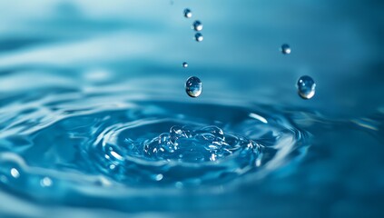 Water droplets impacting a still surface, creating ripples