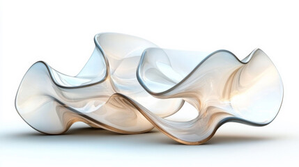 3D abstract wave formation in frosted glass, flowing organic curves, white background