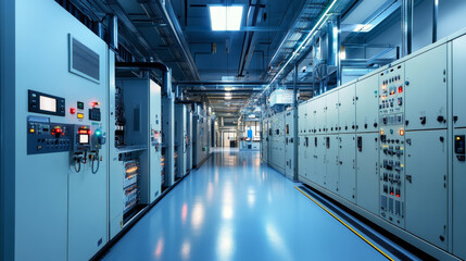 Industrial equipment operation manufacturing facility infrastructure modern environment wide angle engineering innovation