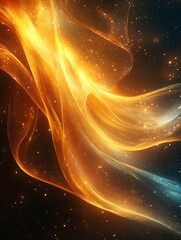 Obraz premium Abstract illustration showcasing flowing golden energy with scattered luminous particles