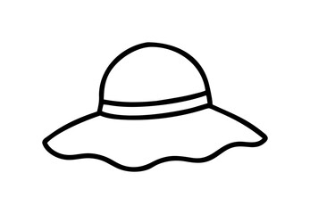 A simple black outline drawing of a wide-brimmed sun hat