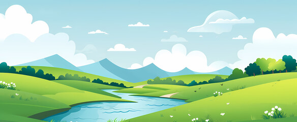 Obraz premium Beautiful Summer Landscape with River and Mountains