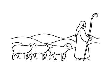 Shepherd, Sheep, Flock, Grazing, Hills, Staff, Pastoral, Rural, Scene, Biblical