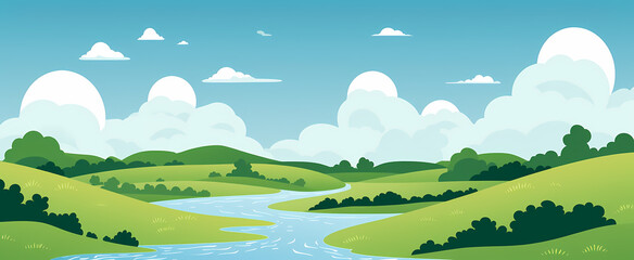 Obraz premium Beautiful Summer Landscape with River and Mountains