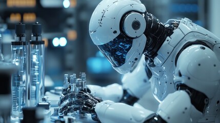 Futuristic robot scientist in laboratory