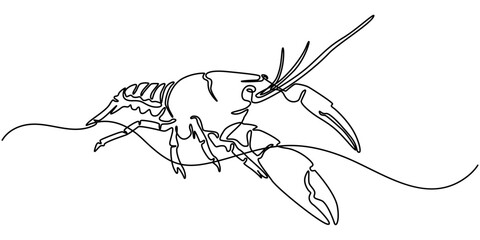 Continuous line drawing of lobster crayfish. One line of lobster crayfish. Marine animal concept continuous line art. Editable outline, Continuous line drawing of lobster crayfish. One line of lobster