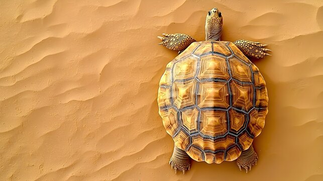 Turtle crawling on sandy surface desert environment close-up photography natural habitat aerial view wildlife concept