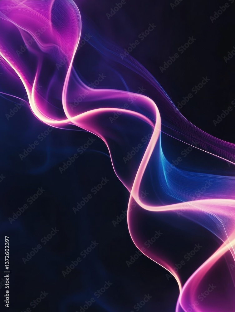 Poster Futuristic dynamic background with glowing neon lines curving in a dark abstract space showcasing elegant minimalism