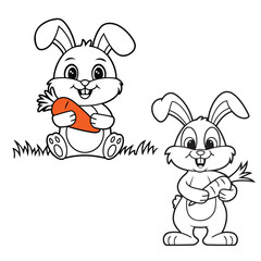 set vector various bunny illustration, coloring pages, silhouettes