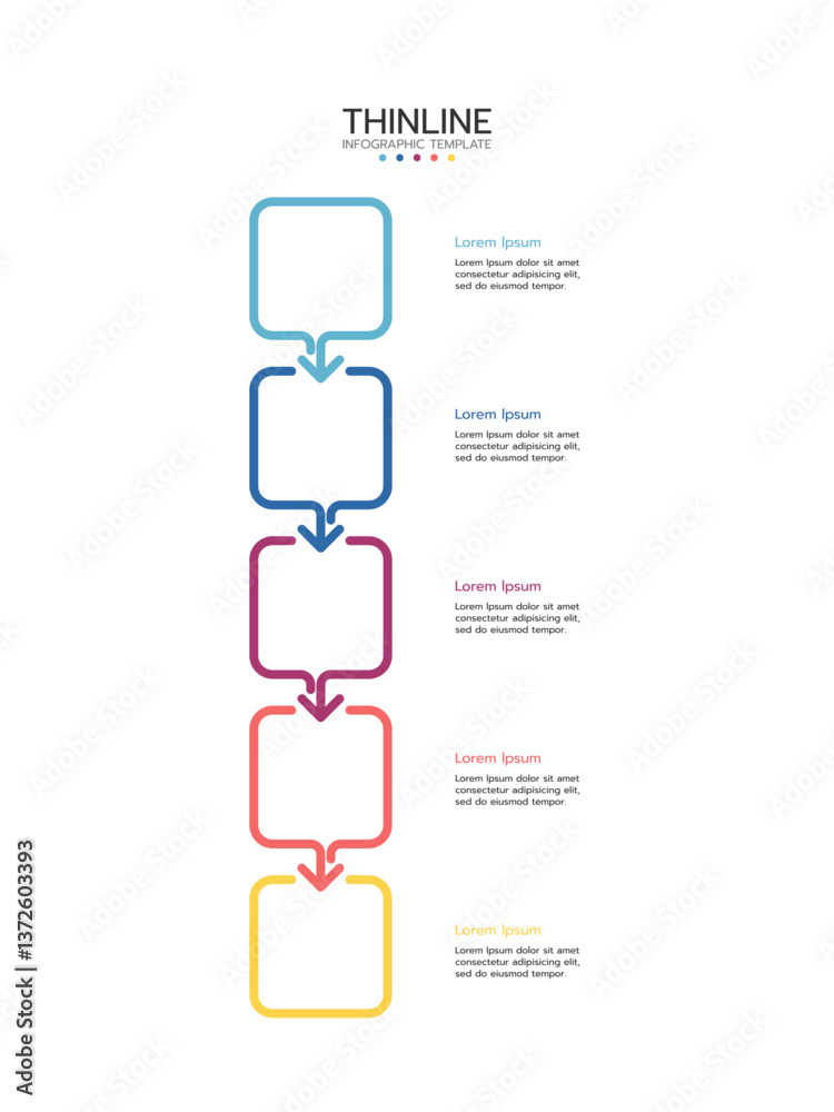Wall mural a thin vector infographic line is placed in a vertical row. concept of 5 successive steps of the pro