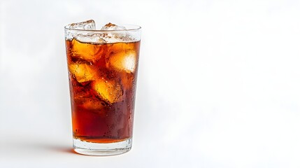 Refreshing glass of iced tea with ice cubes on beverage photography minimalist style