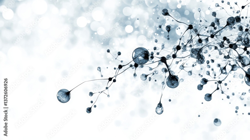 Poster abstract background with dark blue ink splatter and white bokeh. connecting lines create a network l