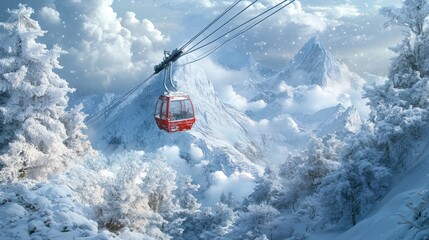 Winter Cable Car Ride Through Snowy Mountains