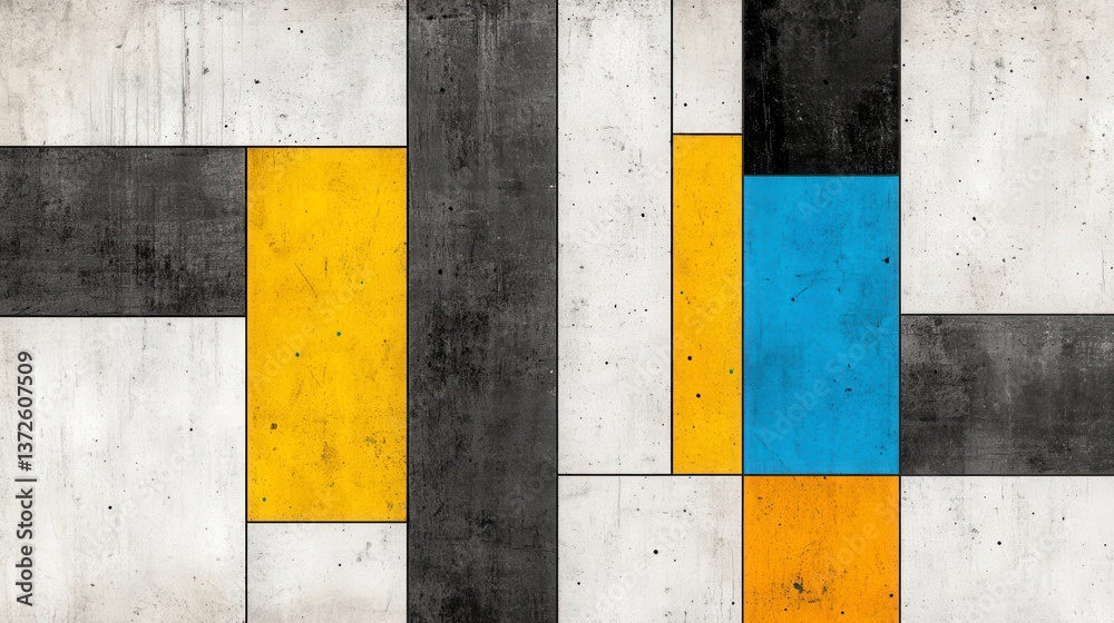 Fototapete abstract geometric pattern with textured blocks of yellow, blue, gray, and white. the image features