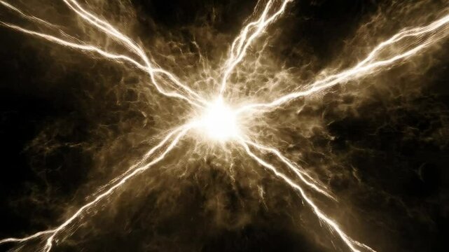 Burst of electric lightning energy with glowing sparks in dark sky seamless looping 4k time-lapse animation video background