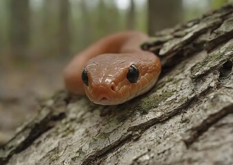 Fototapeta premium Snake on log in forest