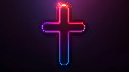 Fototapeta premium Neon cross symbol glowing dark background