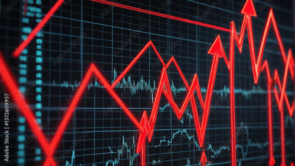 Aufkleber a red line graph sharply ascends against a dark grid, indicating a significant increase or growth on