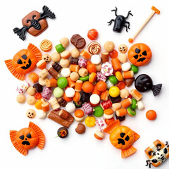 Festive Halloween Candy Assortment on White Background