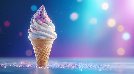 Colorful ice cream cone with aurora-inspired toppings creating a magical dessert experience