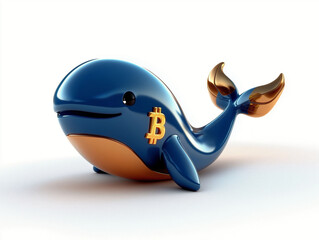 3D Cartoon Whale with Bitcoin Symbol - Cryptocurrency Mascot
