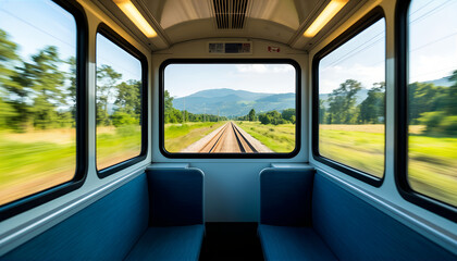 Train Traveling Through Countryside on Railroad Tracks