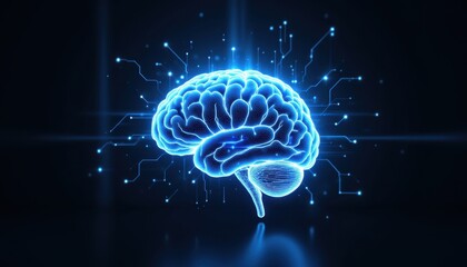 Fototapeta premium Glowing Brain with Digital Circuits Representing Technology and Intelligence