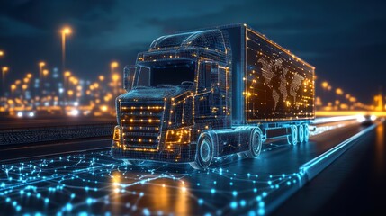 Global Freight Truck on Connected Highway