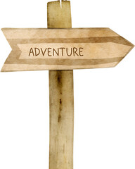 Watercolor Adventure Signpost Clipart – Hand-Painted Wooden Arrow PNG.