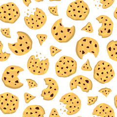 cookie seamless pattern background. Cartoon illustration of Cookies. biscuits illustration. chocolate chips pattern background.
