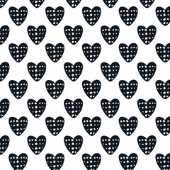Hand drawn style doodle seamless pattern. Vintage abstract repeat pattern with hearts in black and white