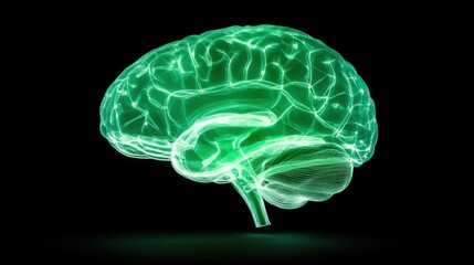 Futuristic Neon Brain Visualization with Glowing Lines and Digital Elements Representing Neural Activity and Cognitive Processes