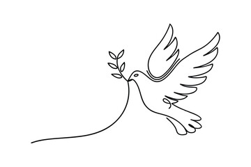 Fototapeta premium SingleLine Dove Illustration Peace, Hope, Olive Branch, Flight, Symbol