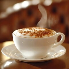 Obraz premium Hot Cappuccino Cafe Morning