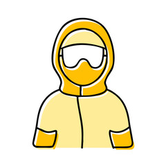 Yellow protective suit with glasses icon on white background. Safety and caution concept